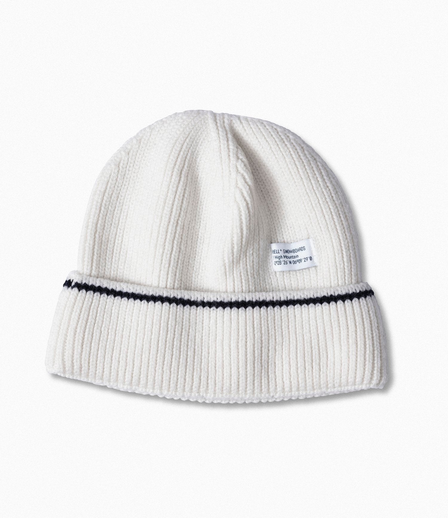 MT High Mountain Merino Wool Tech Knit Beanie White / Navy Stripe