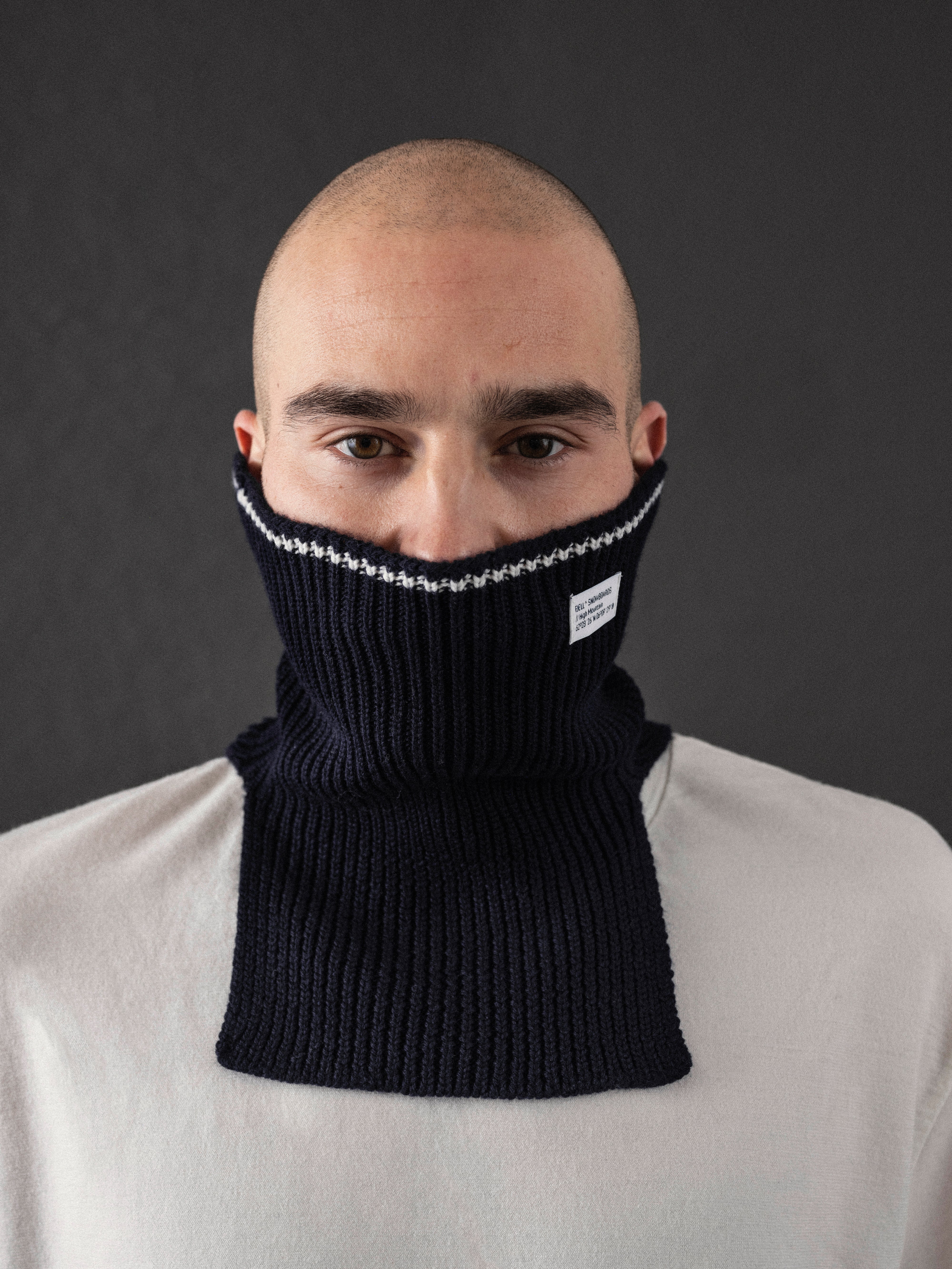 MT High Mountain Merino Wool Tech Knit Neck Navy / White Stripe