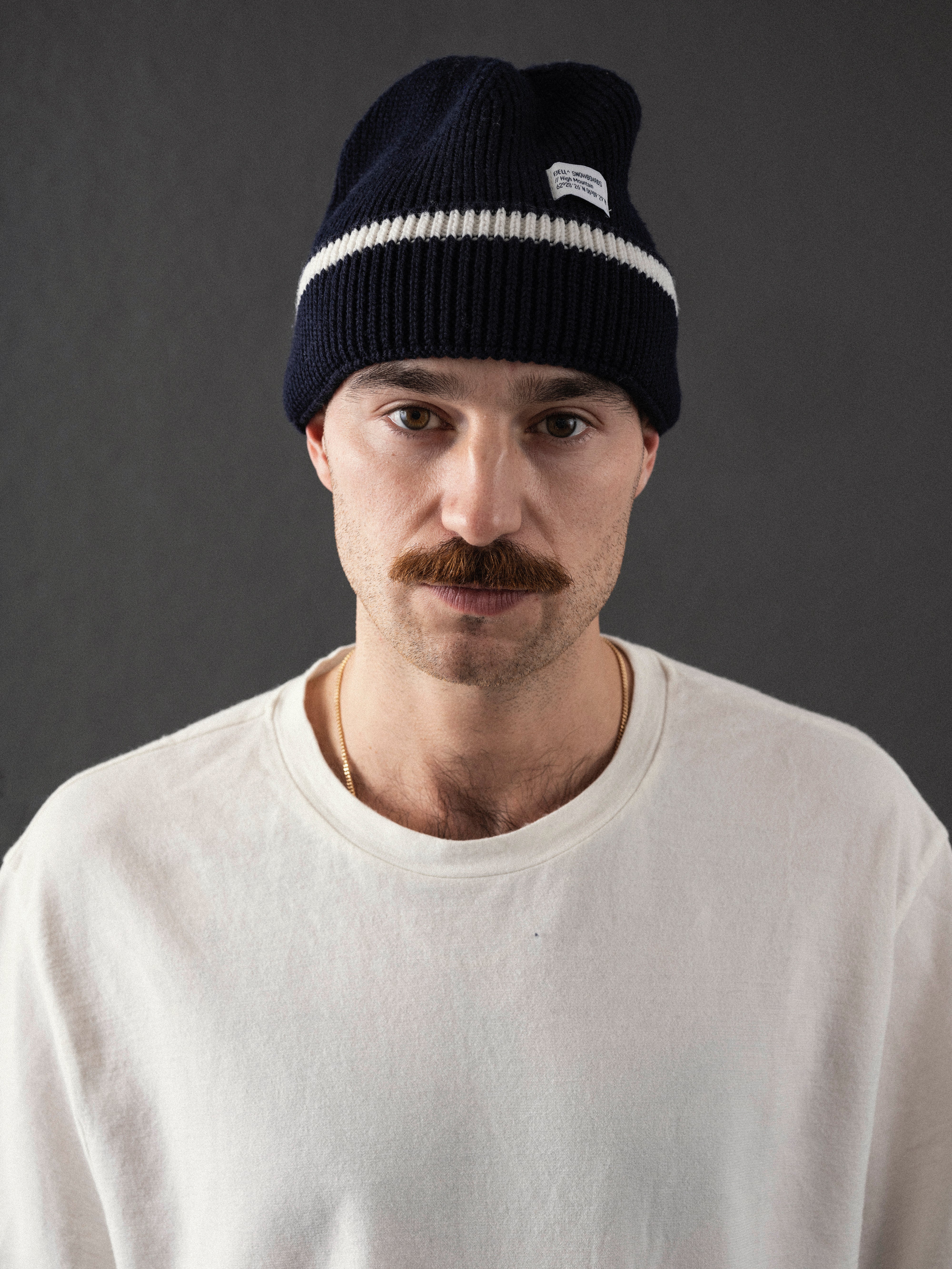 MT High Mountain Merino Wool Tech Knit Beanie Navy / White Split