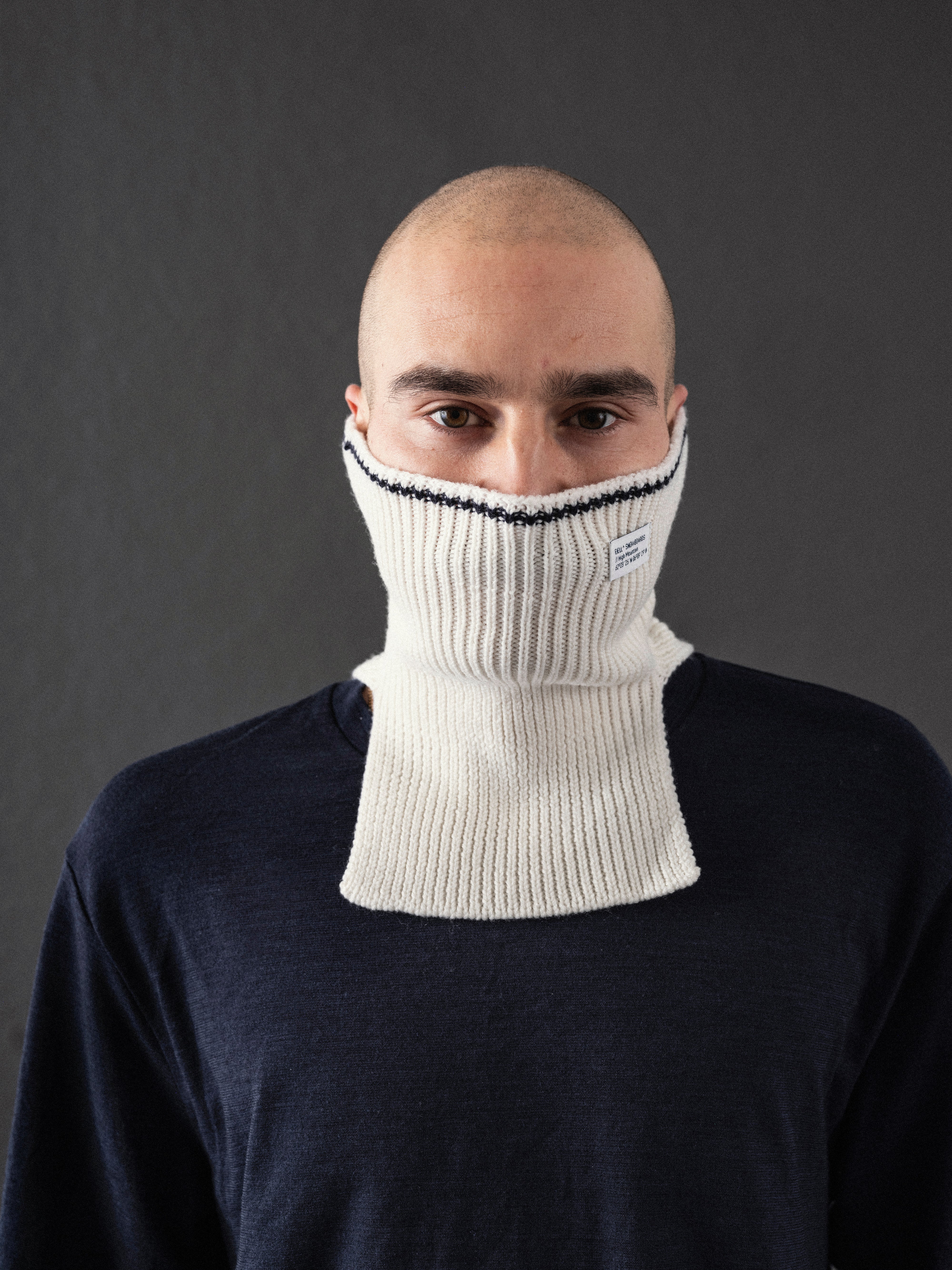MT High Mountain Merino Wool Tech Knit Neck White / Navy Stripe