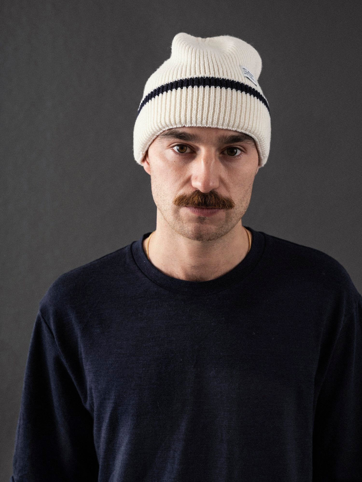 MT High Mountain Merino Wool Tech Knit Beanie White / Navy Split