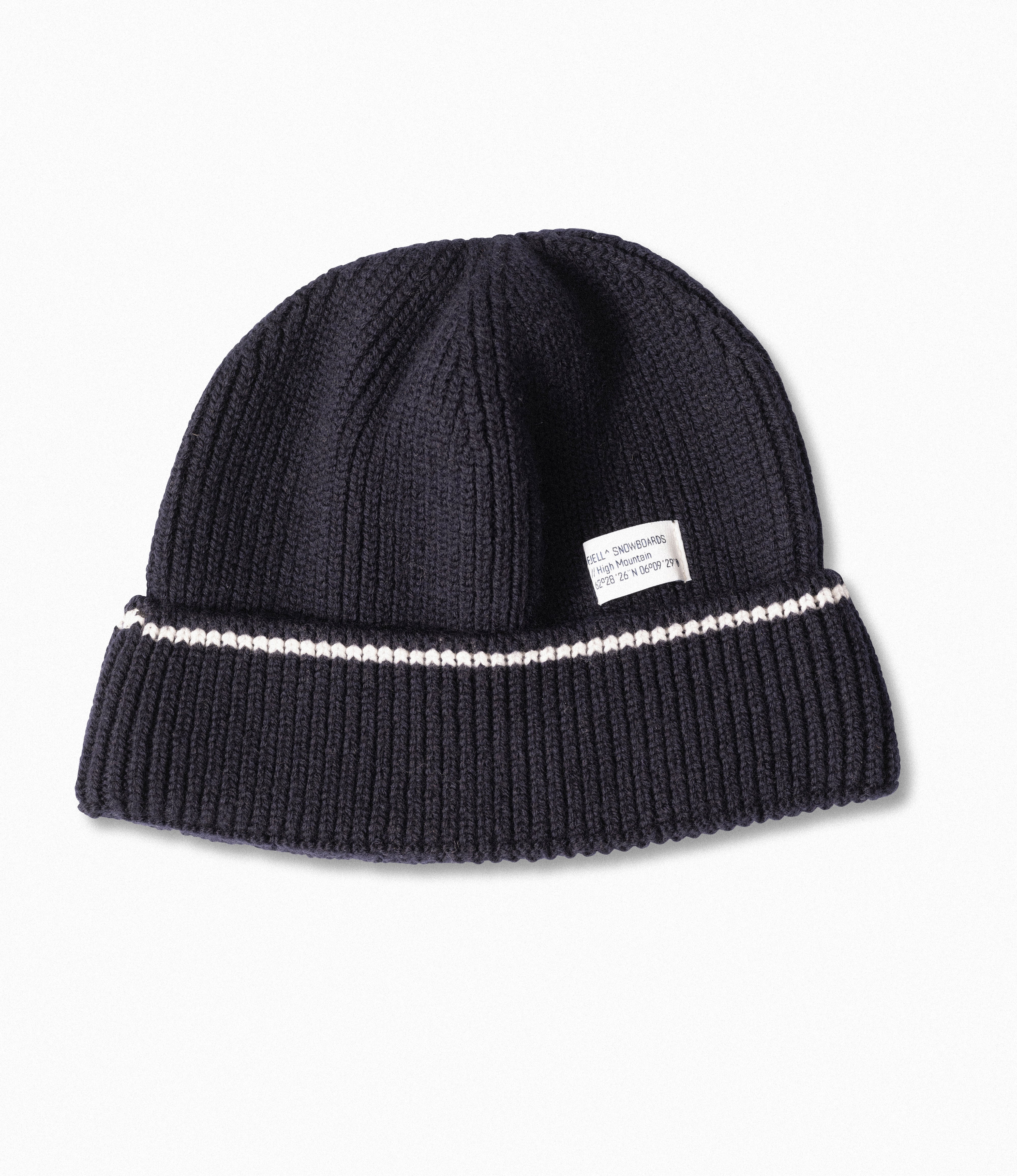 MT High Mountain Merino Wool Tech Knit Beanie Navy / White Stripe